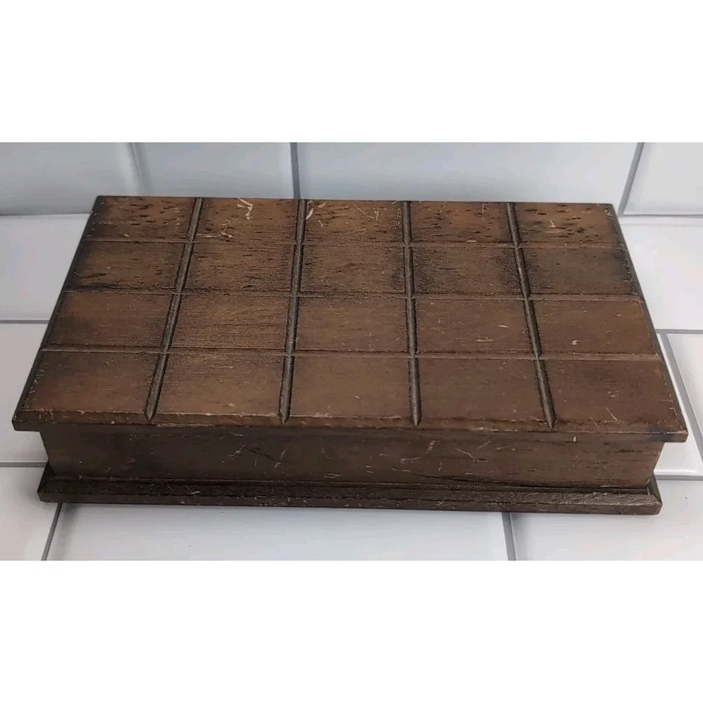 Vintage Wood Jewelry Box Hinged Lid Orange Interior 